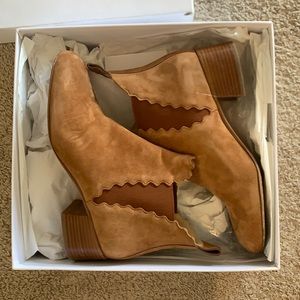 Chloe Chelsea Scalloped Ankle Boot Tan Suede